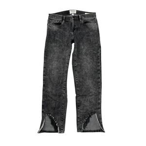 FRAME Le Garcon Crop Jeans Mid Rise Stretch Sharkbite Frayed Hem Black 25